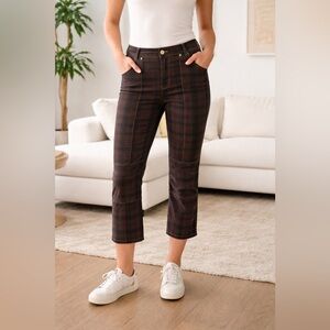 10 Crosby Derek Lam Womens Size 8 Tartan Brown Plaid Mid Rise Pants Moto Cropped